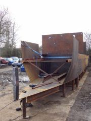 stern post cut to size, lined up and tacked in place and the engine room bulkhead bolted in place.