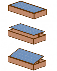 Roof boxes with tilting solar panels