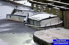 Sunken impounded boats BW yard, Marple. January 2009