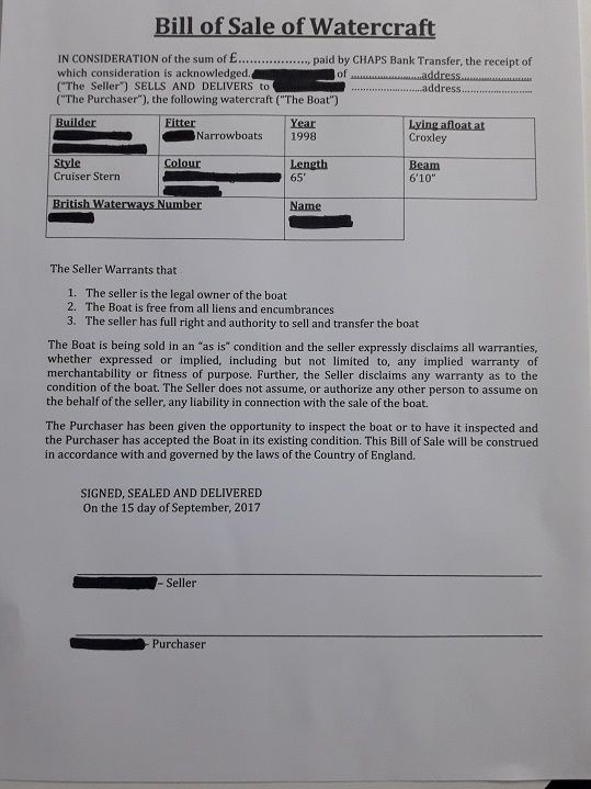Bill of Sale template. What is reasonable? New to Boating? Canal World