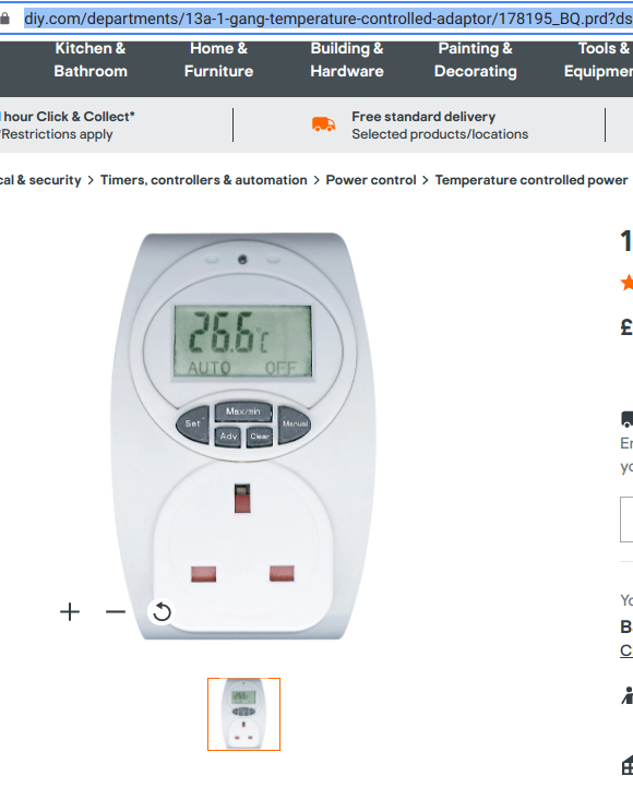 Mechanical timer/thermostat with 13a socket. Boat Equipment Canal World