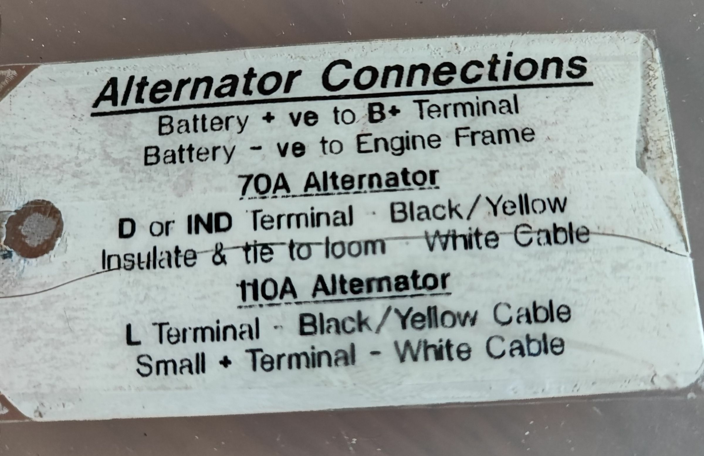 Alternator connections label Boat Equipment Canal World
