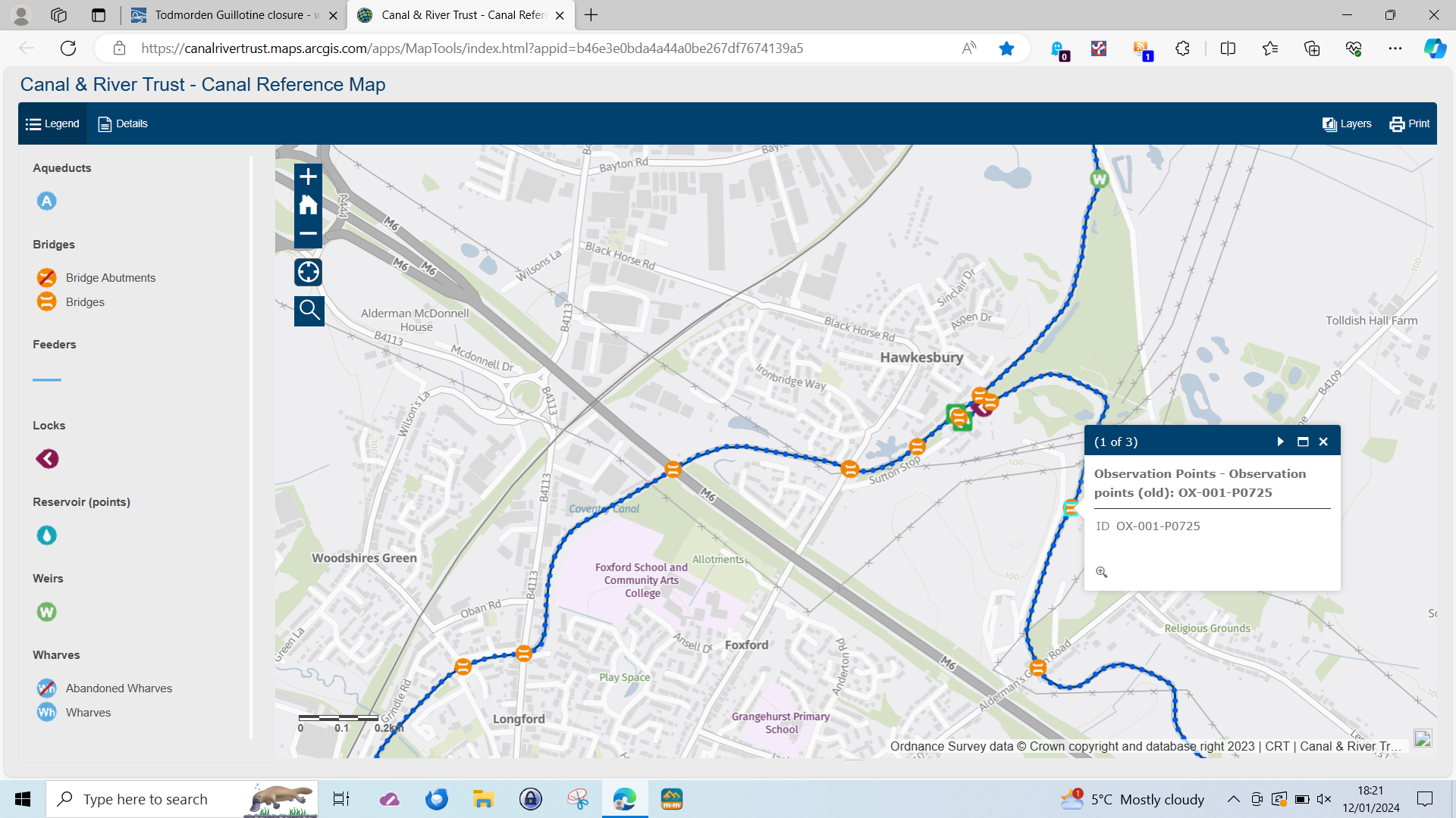 Todmorden Guillotine closure what do these winding hole codes mean